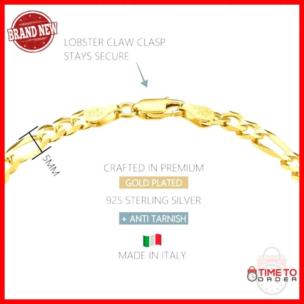 Men's 5mm Cuban Link Bracelet 925 Sterling Silver 18K Gold Plated
